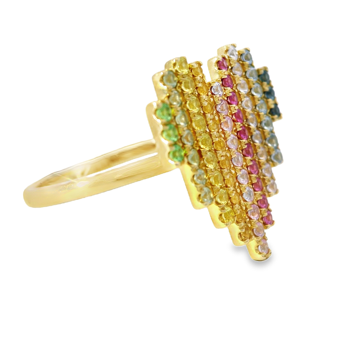 0.62CT Multi Sapphire Heart Shaped Ring 14K Yellow Gold