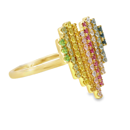 0.62CT Multi Sapphire Heart Shaped Ring 14K Yellow Gold