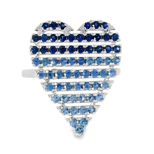 0.97CT Blue Sapphire Heart Shaped Ring 14K White Gold