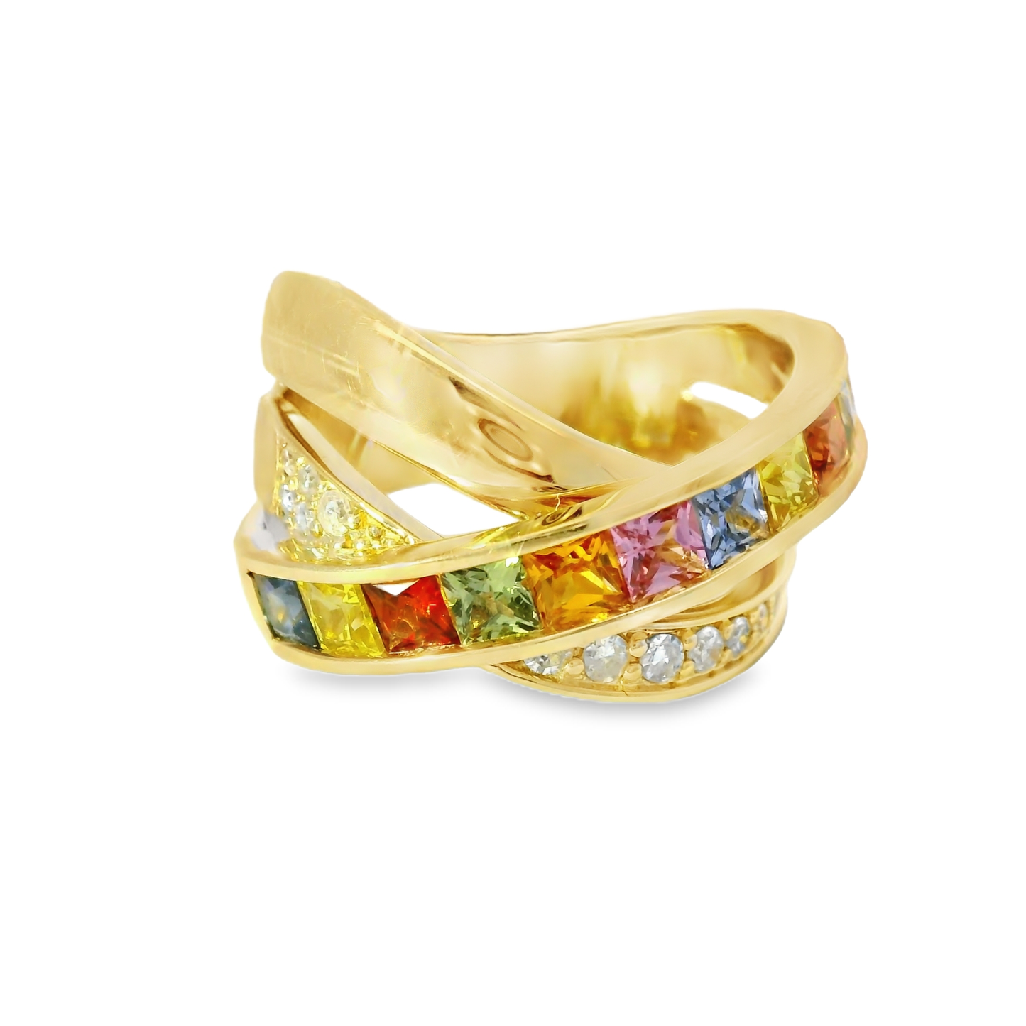 0.17CT Diamond and 1.81CT Mixed Sapphire Gemstone Ring 14K Yellow Gold