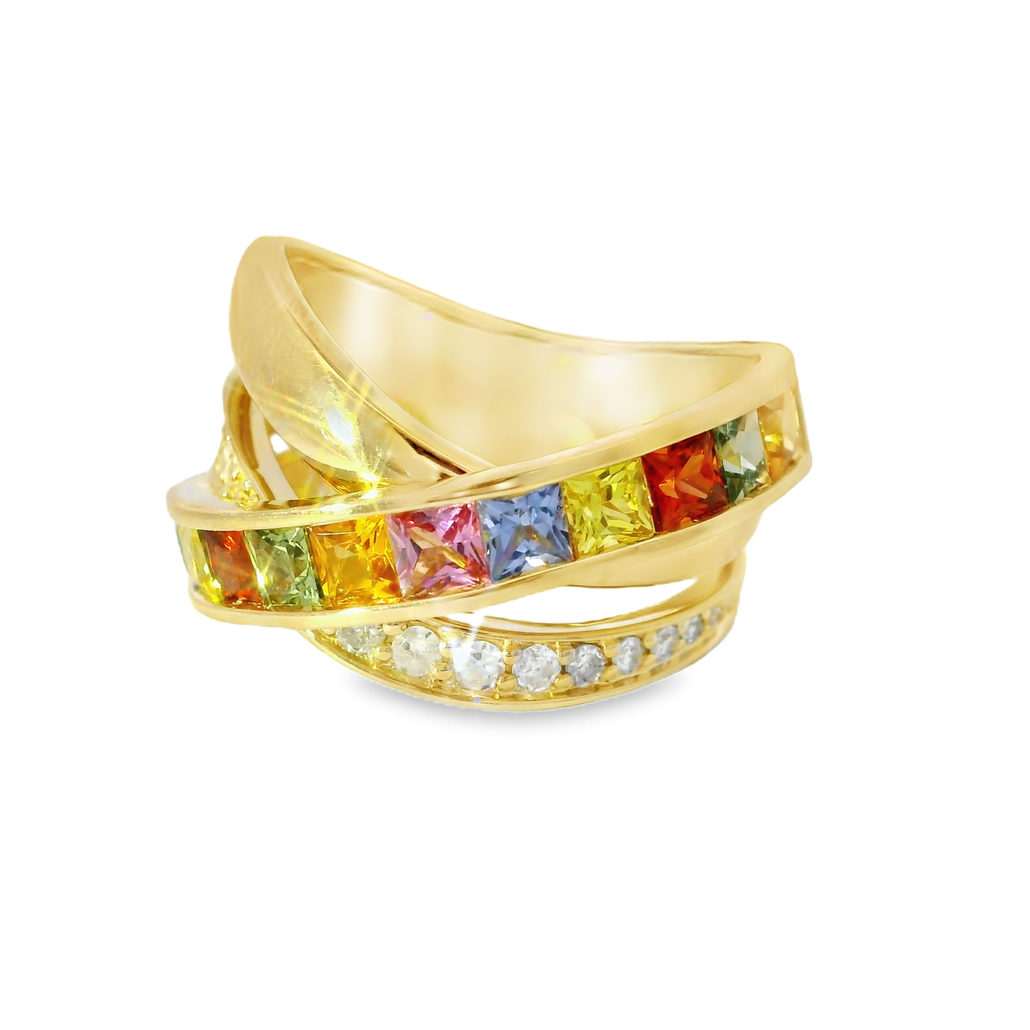 0.17CT Diamond and 1.81CT Mixed Sapphire Gemstone Ring 14K Yellow Gold