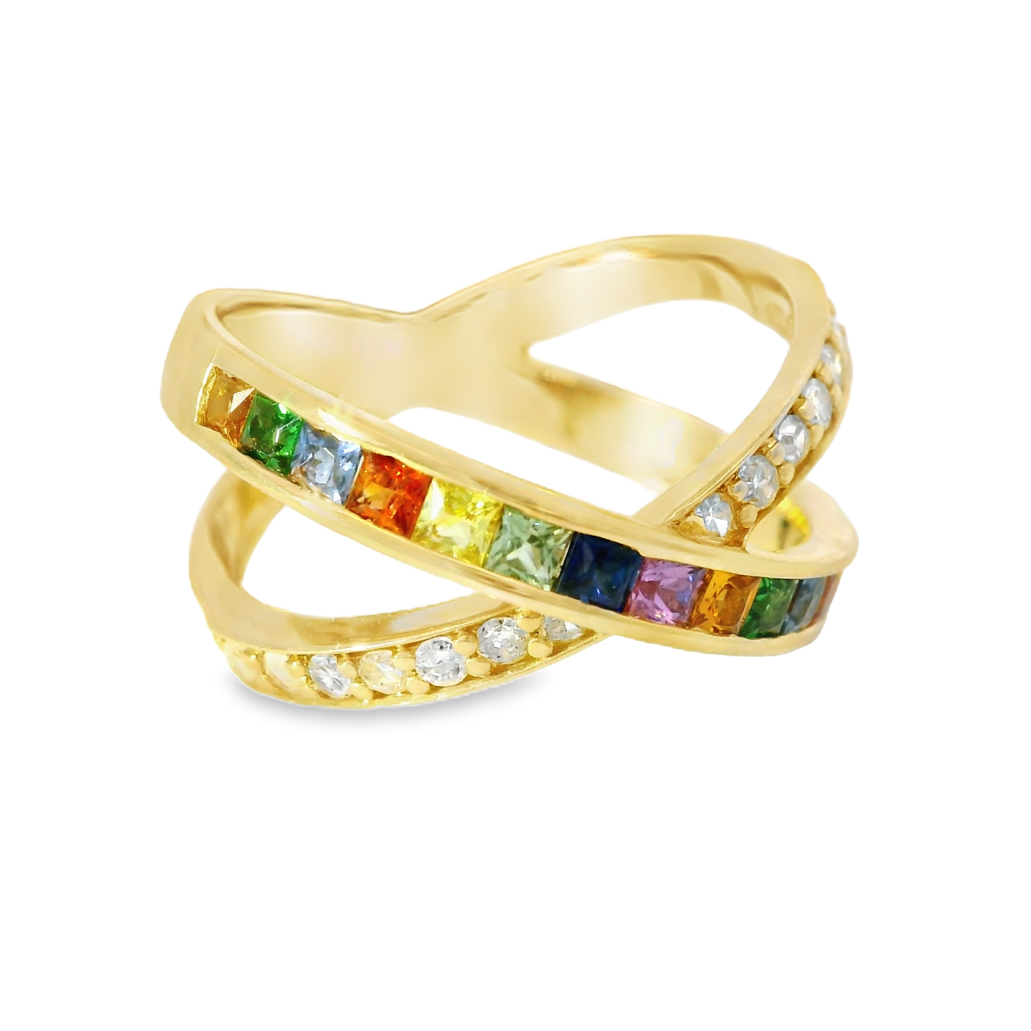 0.22CT Diamond and 0.93CT Mixed Sapphire Gemstone Ring 14K Yellow Gold
