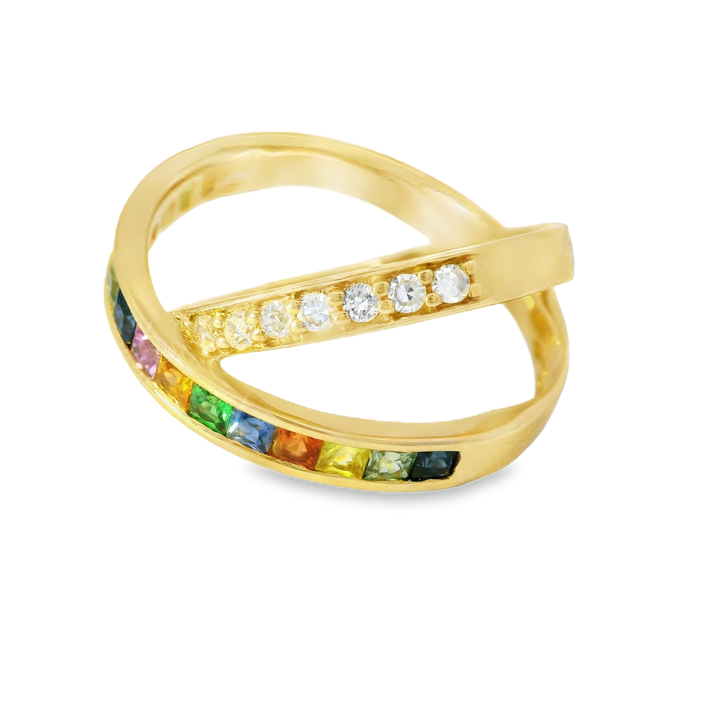 0.22CT Diamond and 0.93CT Mixed Sapphire Gemstone Ring 14K Yellow Gold