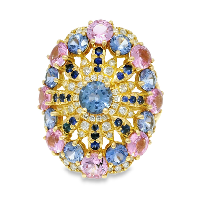 0.29CT Diamond and 4.71CT Multi-Colored Sapphire Gemstone Ring 14K Yellow Gold