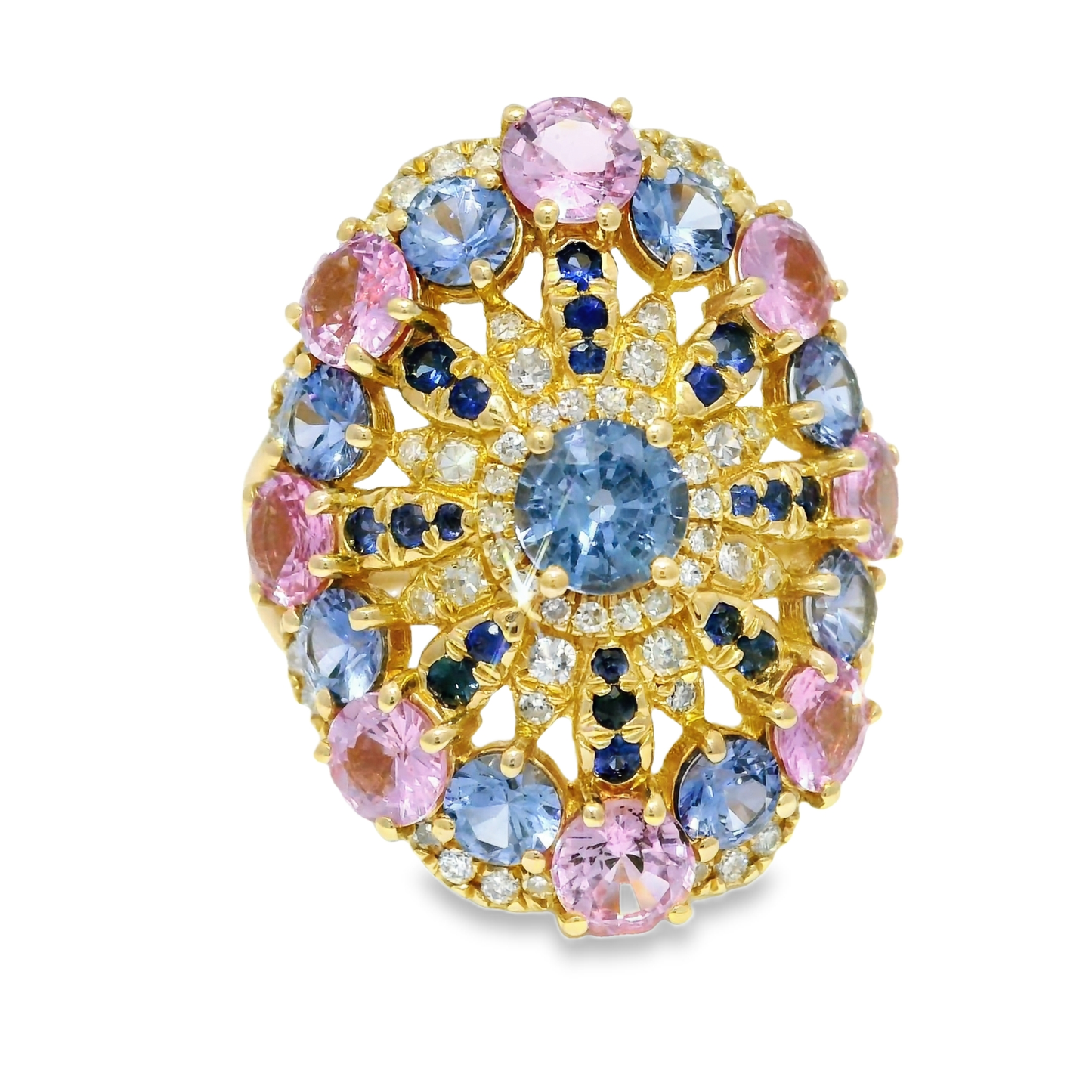 0.29CT Diamond and 4.71CT Multi-Colored Sapphire Gemstone Ring 14K Yellow Gold