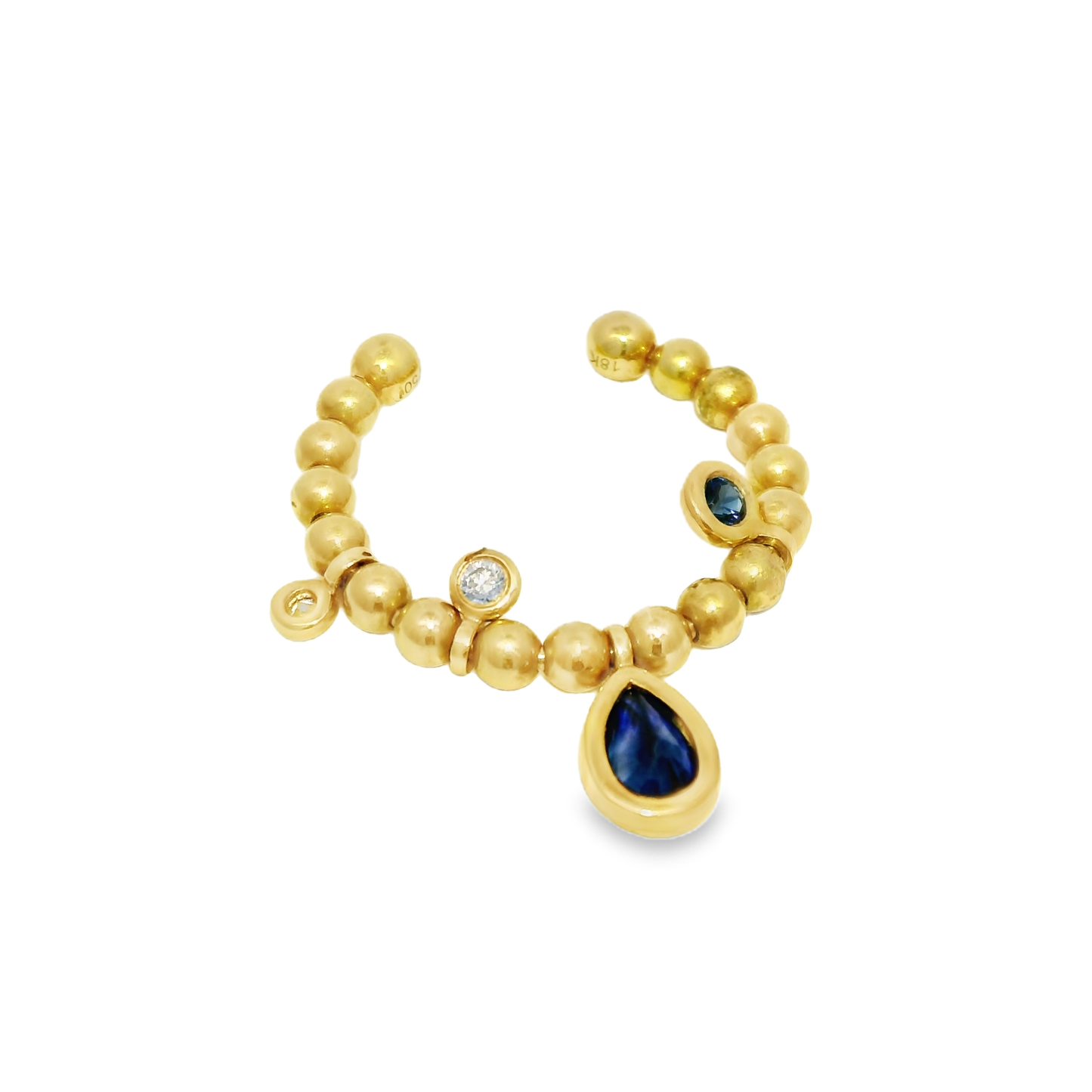 0.05CT Diamond and 0.60CT Blue Sapphire Ring 18K Yellow Gold