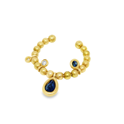 0.05CT Diamond and 0.60CT Blue Sapphire Ring 18K Yellow Gold