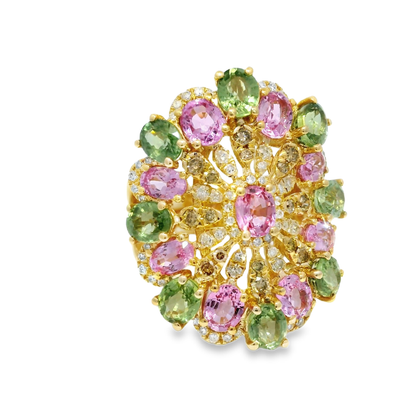 0.42CT Diamond and 8.72CT Mixed Sapphire Gemstone Ring 14K Yellow Gold