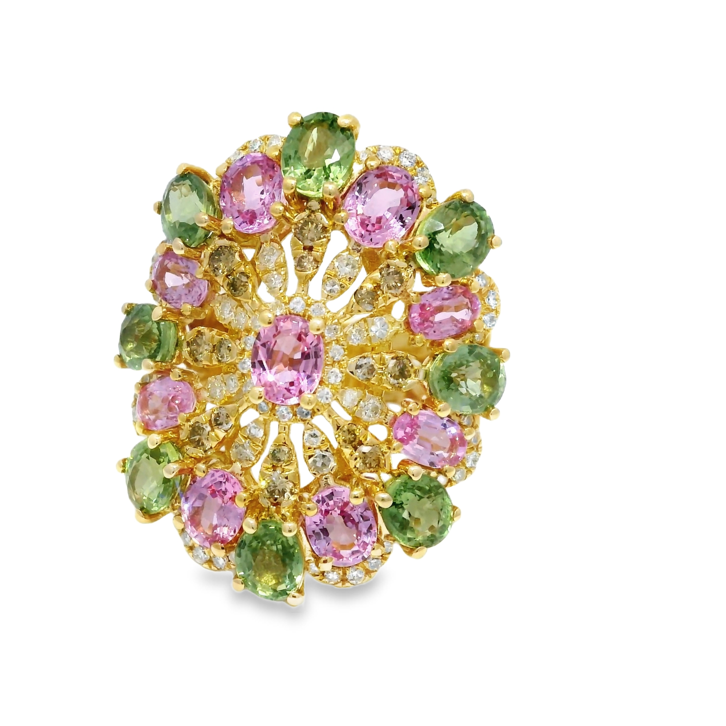 0.42CT Diamond and 8.72CT Mixed Sapphire Gemstone Ring 14K Yellow Gold