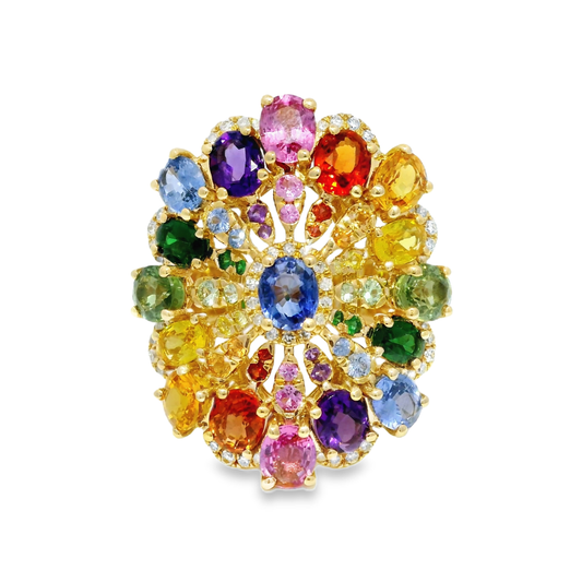 0.26CT Diamond and 7.65CT Mixed Gemstone Ring 14K Yellow Gold