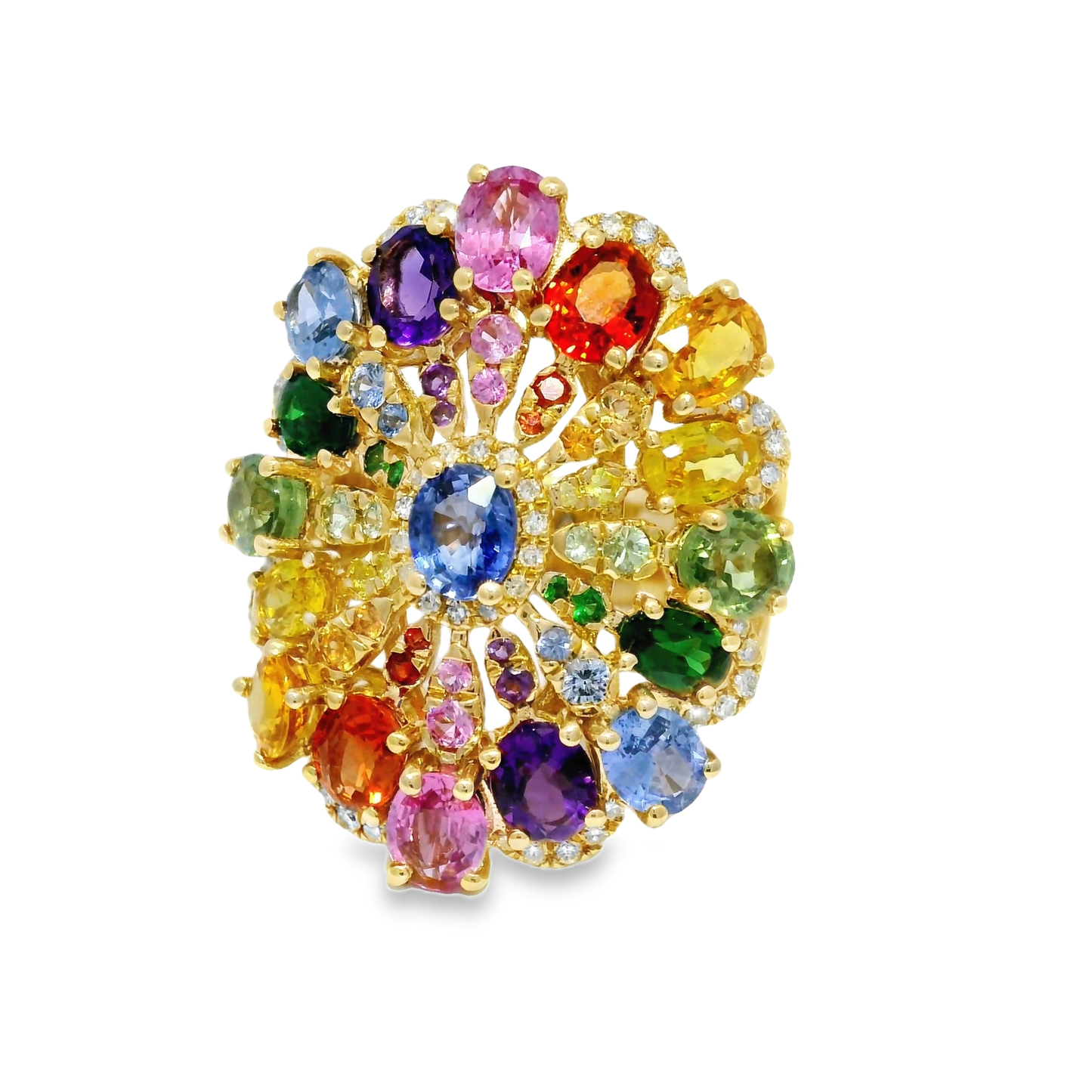 0.26CT Diamond and 7.65CT Mixed Gemstone Ring 14K Yellow Gold