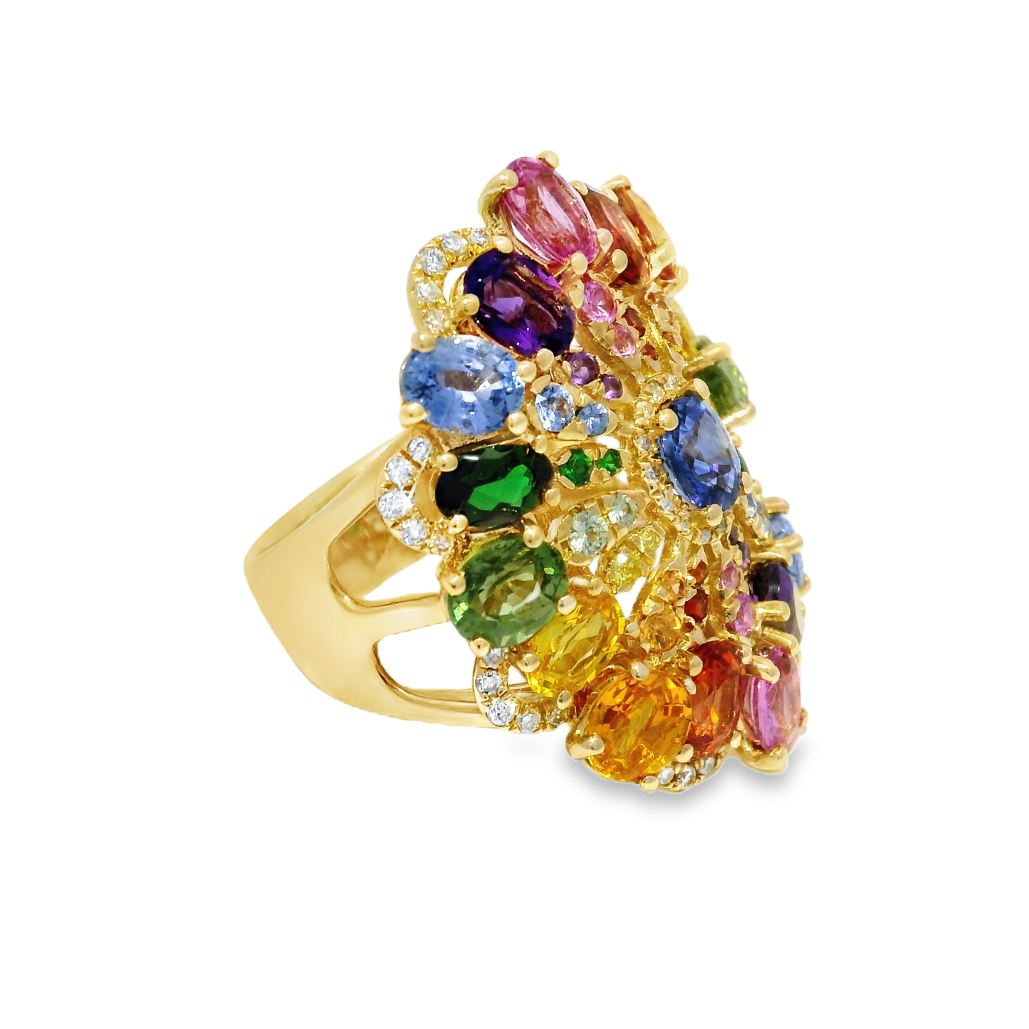 0.26CT Diamond and 7.65CT Mixed Gemstone Ring 14K Yellow Gold
