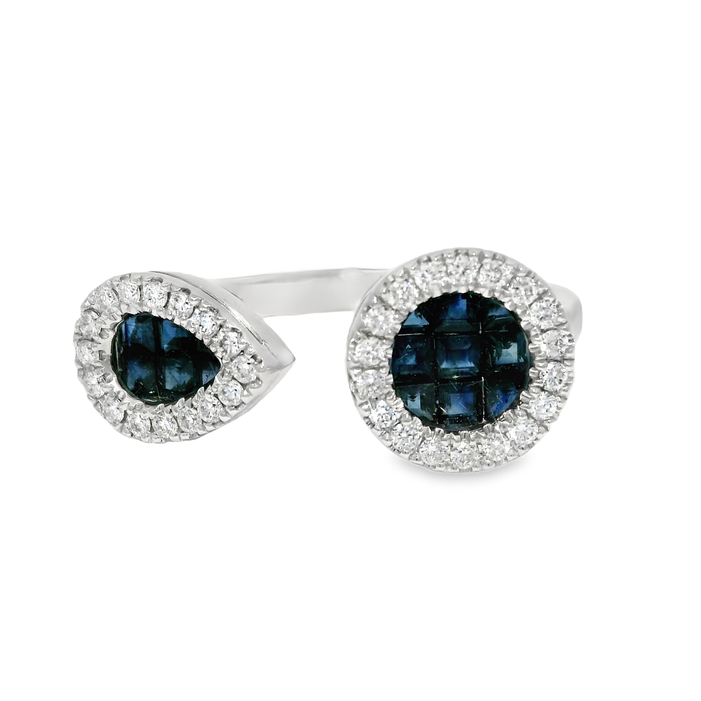 0.22CT Diamond and 0.80CT Blue Sapphire Ring 14K White Gold