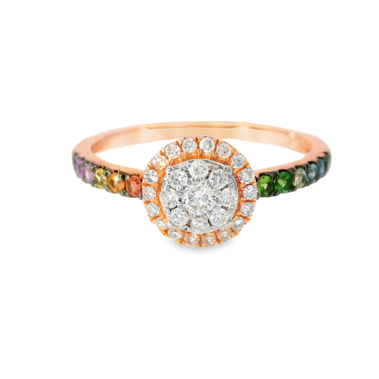 0.22CT Diamond and 0.24CT Mixed Sapphire Ring 14K Rose Gold