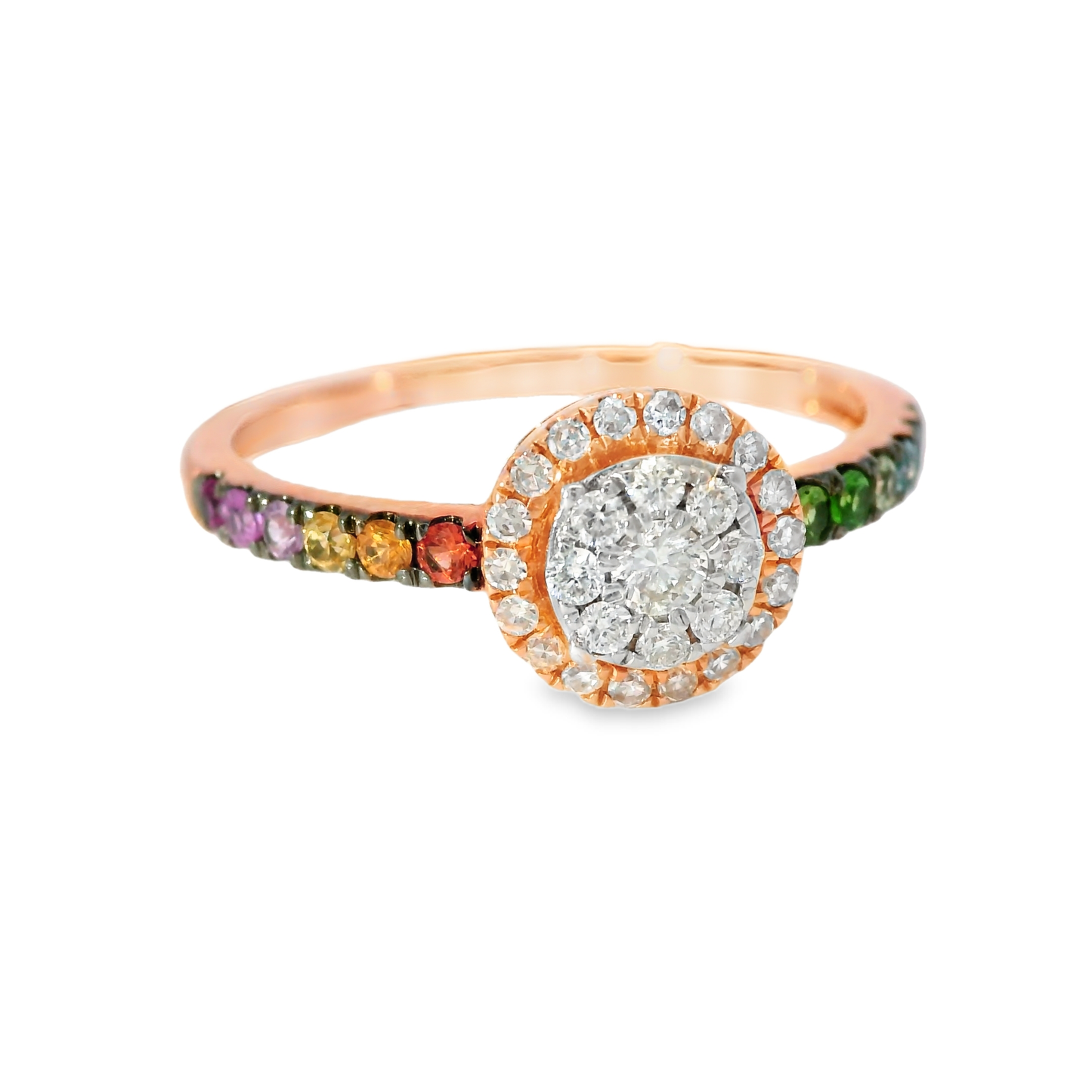 0.22CT Diamond and 0.24CT Mixed Sapphire Ring 14K Rose Gold