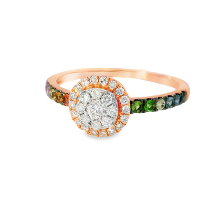 0.22CT Diamond and 0.24CT Mixed Sapphire Ring 14K Rose Gold