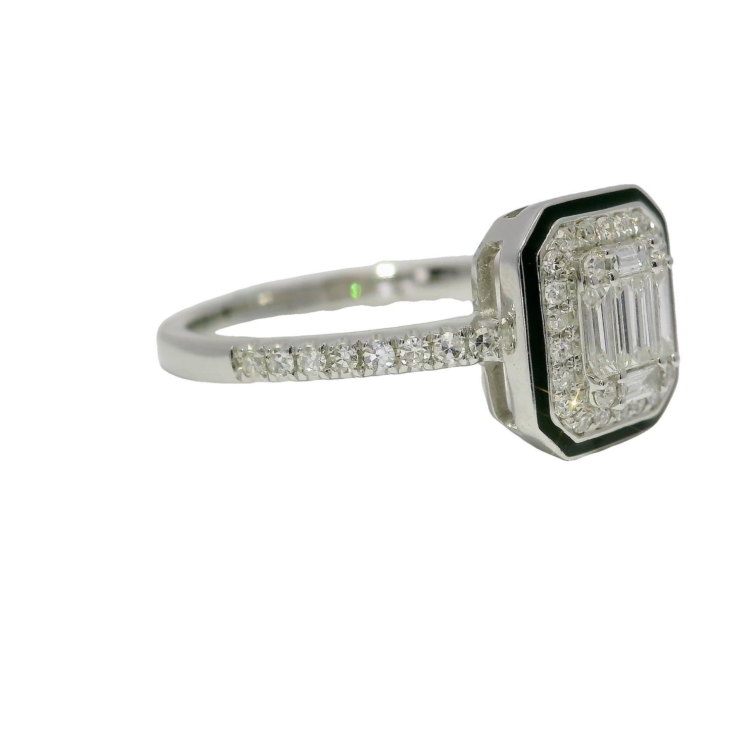0.39CT Diamond Ring with Black Enamel 14K White Gold