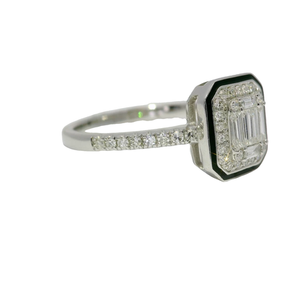 0.39CT Diamond Ring with Black Enamel 14K White Gold