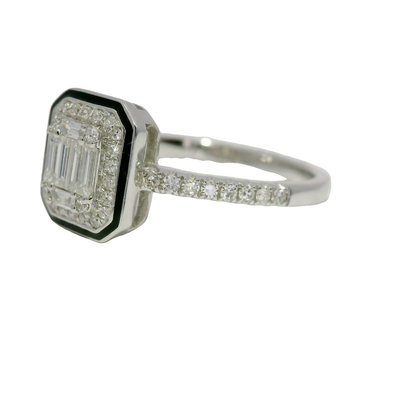 0.39CT Diamond Ring with Black Enamel 14K White Gold