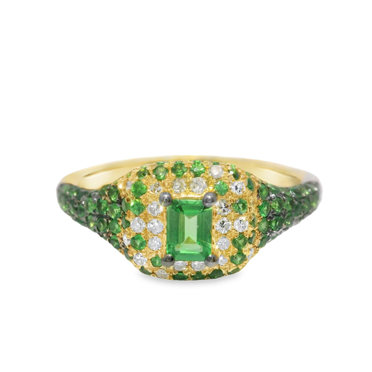0.10CT Diamond & 0.83CT Green Garnet Sapphire Ring 14k Yellow Gold