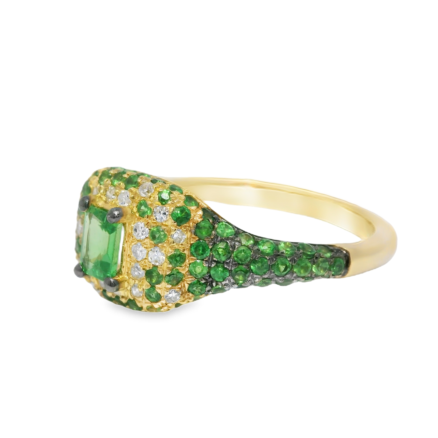 0.10CT Diamond & 0.83CT Green Garnet Sapphire Ring 14k Yellow Gold