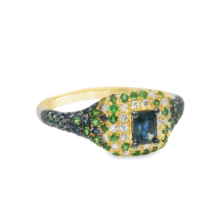 0.10CT Diamond & 0.84CT Green Garnet Sapphire Ring 14k Yellow Gold
