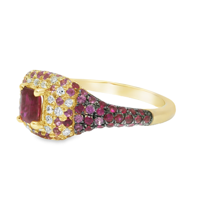 0.10CT Diamond & 0.84CT Pink Sapphire  Ring 14k Yellow Gold