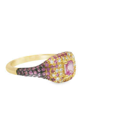 0.10CT Diamond and 0.80CT Pink Sapphire Ring 14k Yellow Gold