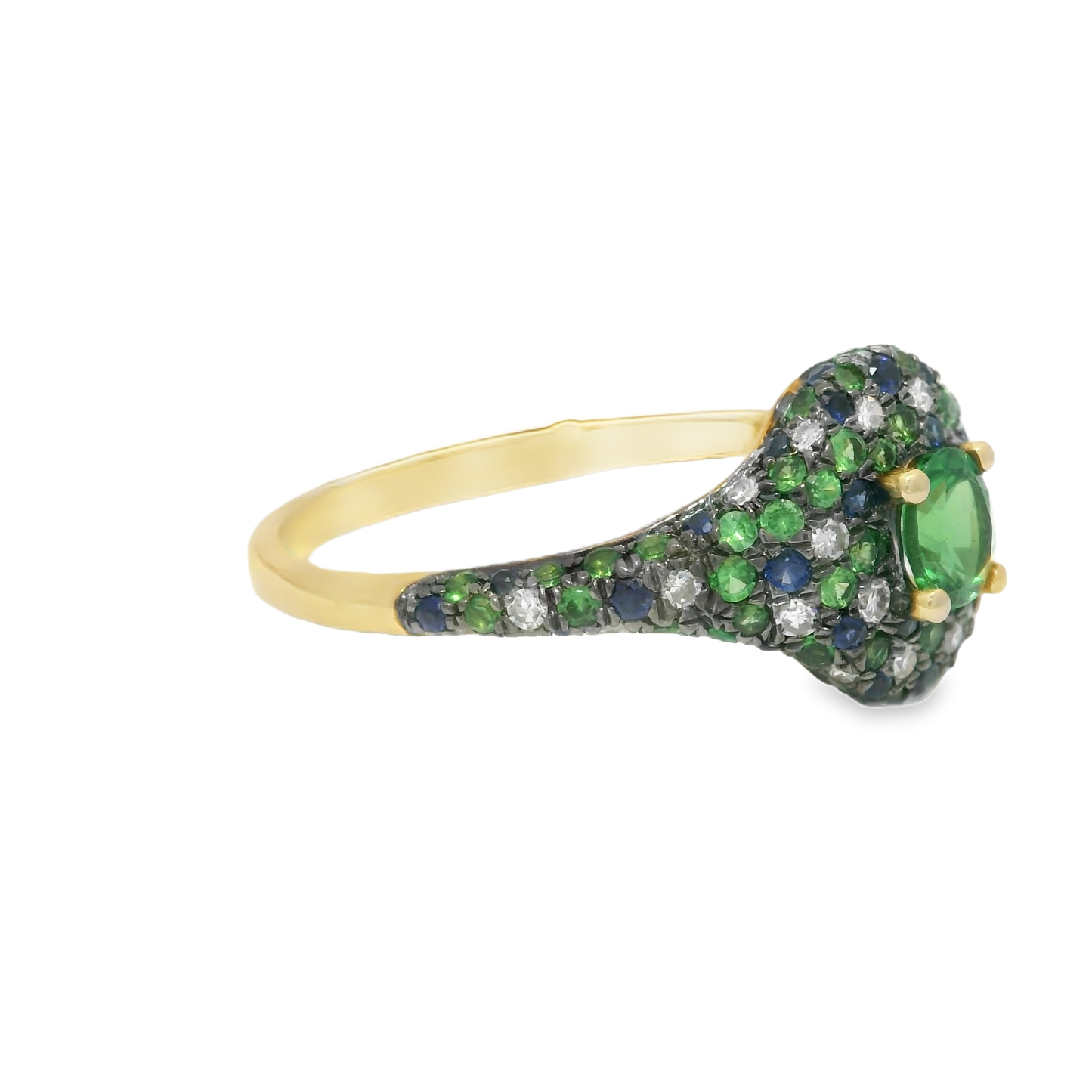 0.11CT Diamond and 0.70CT Green Garnet Sapphire Ring 14k Yellow Gold