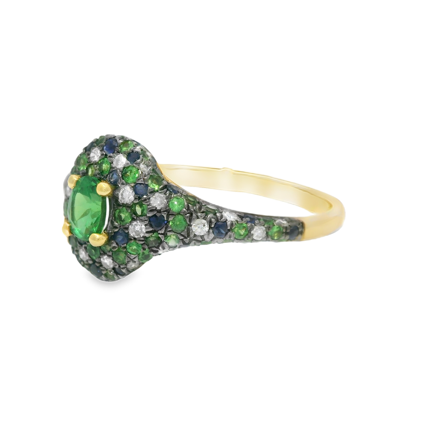 0.11CT Diamond and 0.70CT Green Garnet Sapphire Ring 14k Yellow Gold