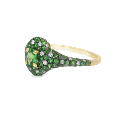 0.11CT Diamond and 0.67CT Green Garnet Sapphire Ring 14k Yellow Gold