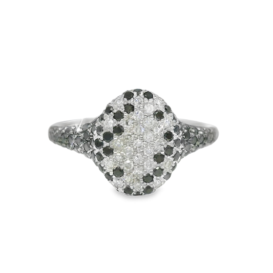 0.15CT Diamond & 0.53CT Black Diamond  Ring 14k White Gold
