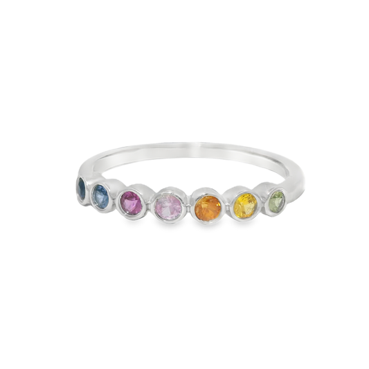 0.35CT Mixed Sapphire Ring 14K White Gold