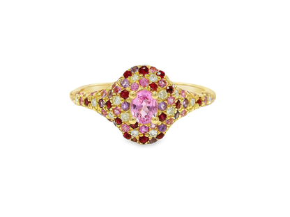 0.11CT Diamond & 0.69CT Mixed Pink Sapphire Ring 14k Yellow Gold