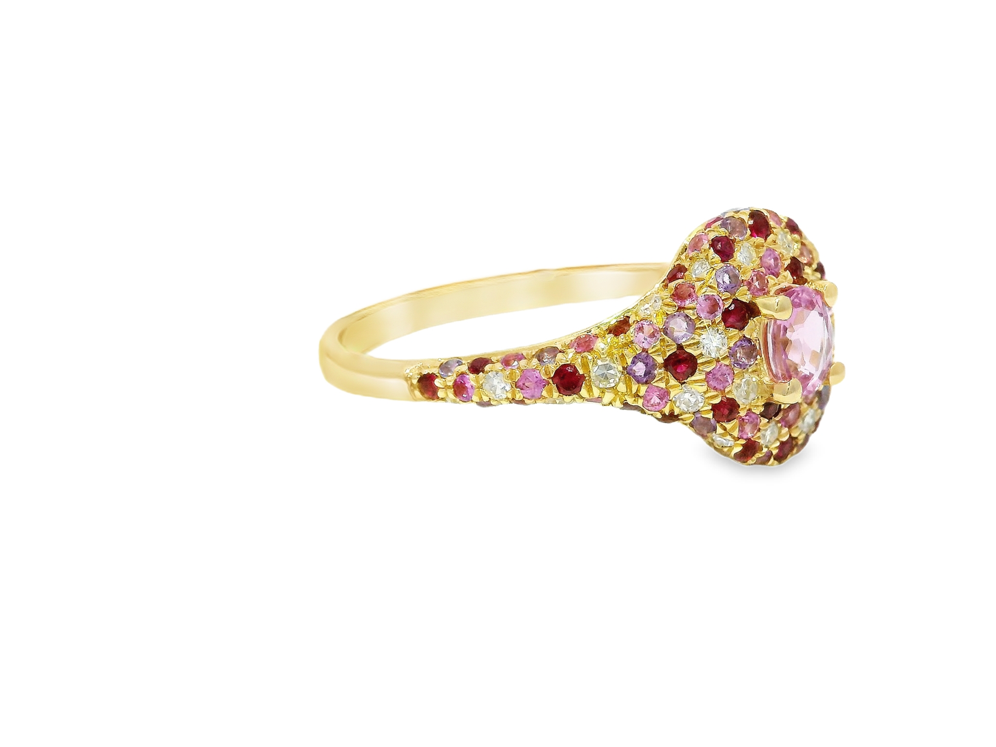0.11CT Diamond & 0.69CT Mixed Pink Sapphire Ring 14k Yellow Gold