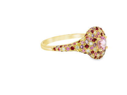 0.11CT Diamond & 0.69CT Mixed Pink Sapphire Ring 14k Yellow Gold