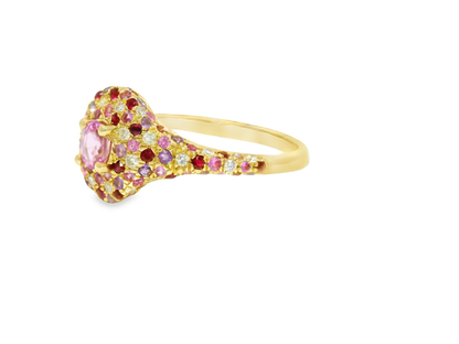 0.11CT Diamond & 0.69CT Mixed Pink Sapphire Ring 14k Yellow Gold