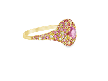 0.11CT Diamond & 0.71CT Pink Sapphire Ring 14k Yellow Gold