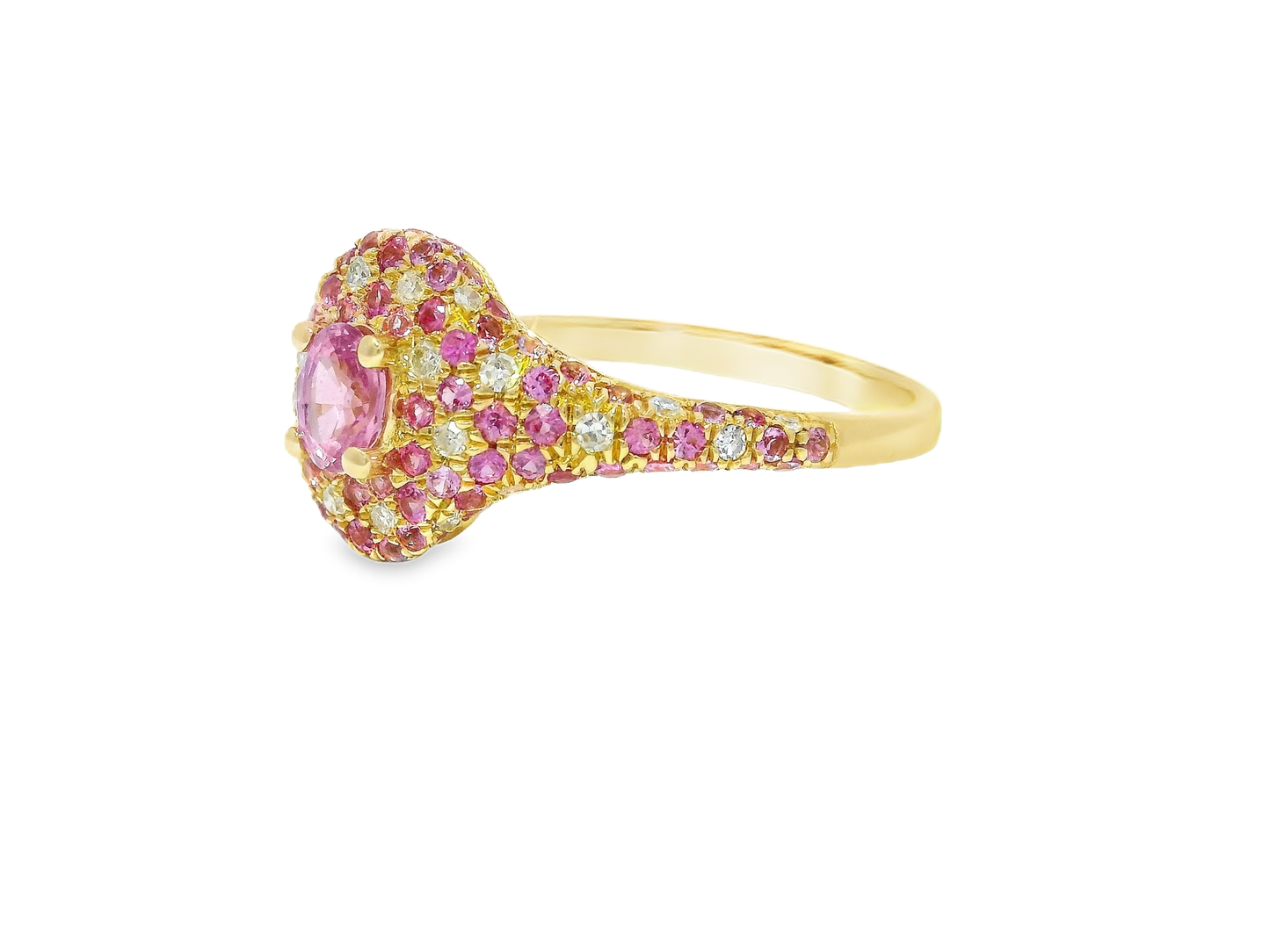 0.11CT Diamond & 0.71CT Pink Sapphire Ring 14k Yellow Gold