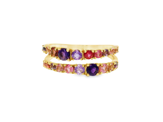 0.12CT Diamond & 0.32CT Amethyst Ring 14k Yellow Gold
