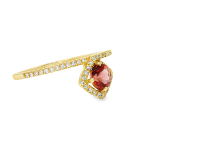 0.12CT Diamond & 0.38CT Pink Tourmaline Ring 14k Yellow Gold