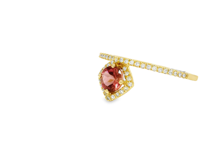 0.12CT Diamond & 0.38CT Pink Tourmaline Ring 14k Yellow Gold