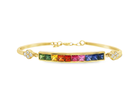 0.27CT Diamond & 2.18CT Mixed Sapphire Bracelet 14k Gold