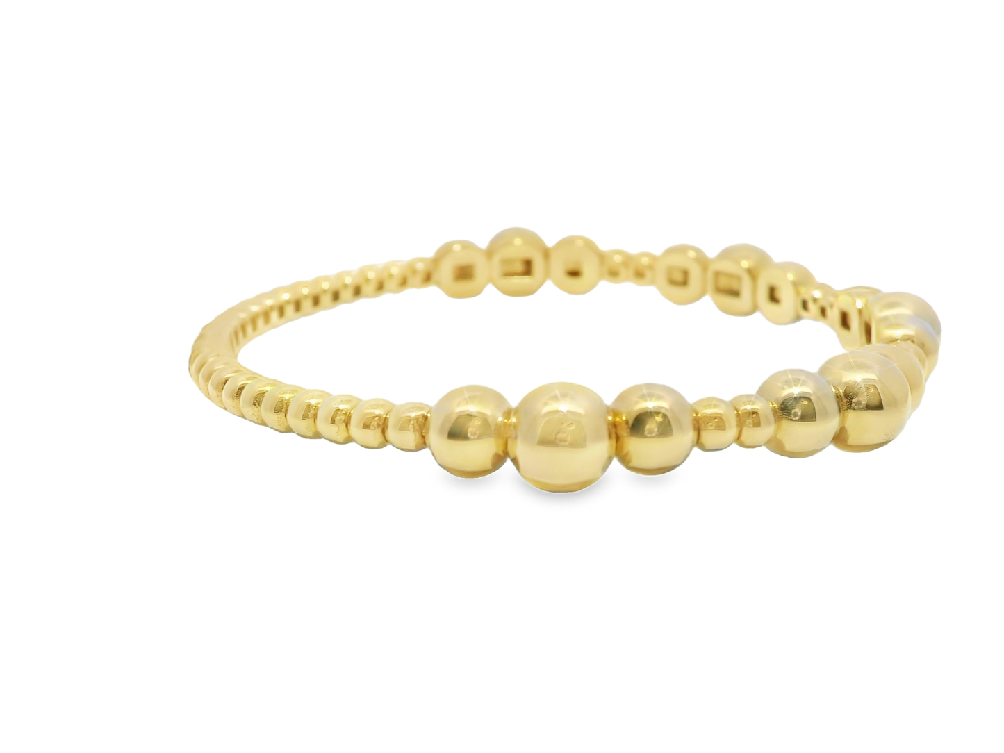 Plain Gold Graduated Beads Stretch Bangle 14k Gold