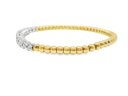 2.08CT Diamond Prong ID Plain Beads Stretch Bangle 14k Yellow Gold