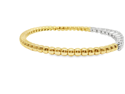 2.08CT Diamond Prong ID Plain Beads Stretch Bangle 14k Yellow Gold