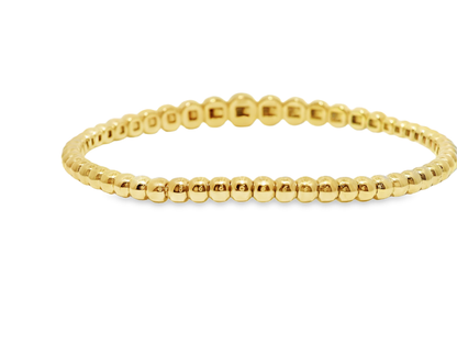 0.69CT Diamond 4 Stone Cluster ID Plain Beads Stretch Bangle 14k Yellow Gold
