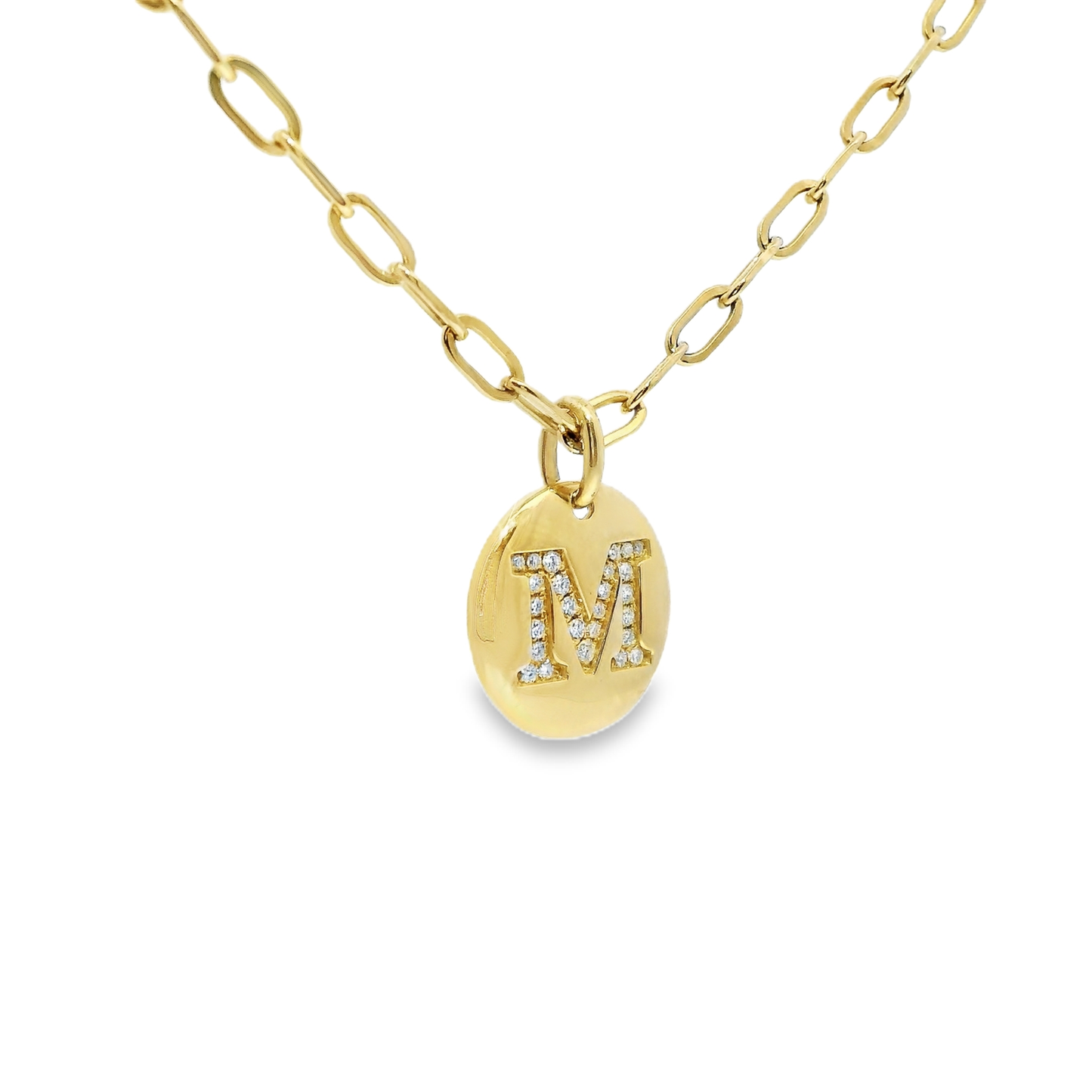 0.12CT Diamond M Initial Pendant 14k Yellow Gold