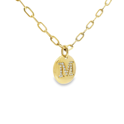 0.12CT Diamond M Initial Pendant 14k Yellow Gold