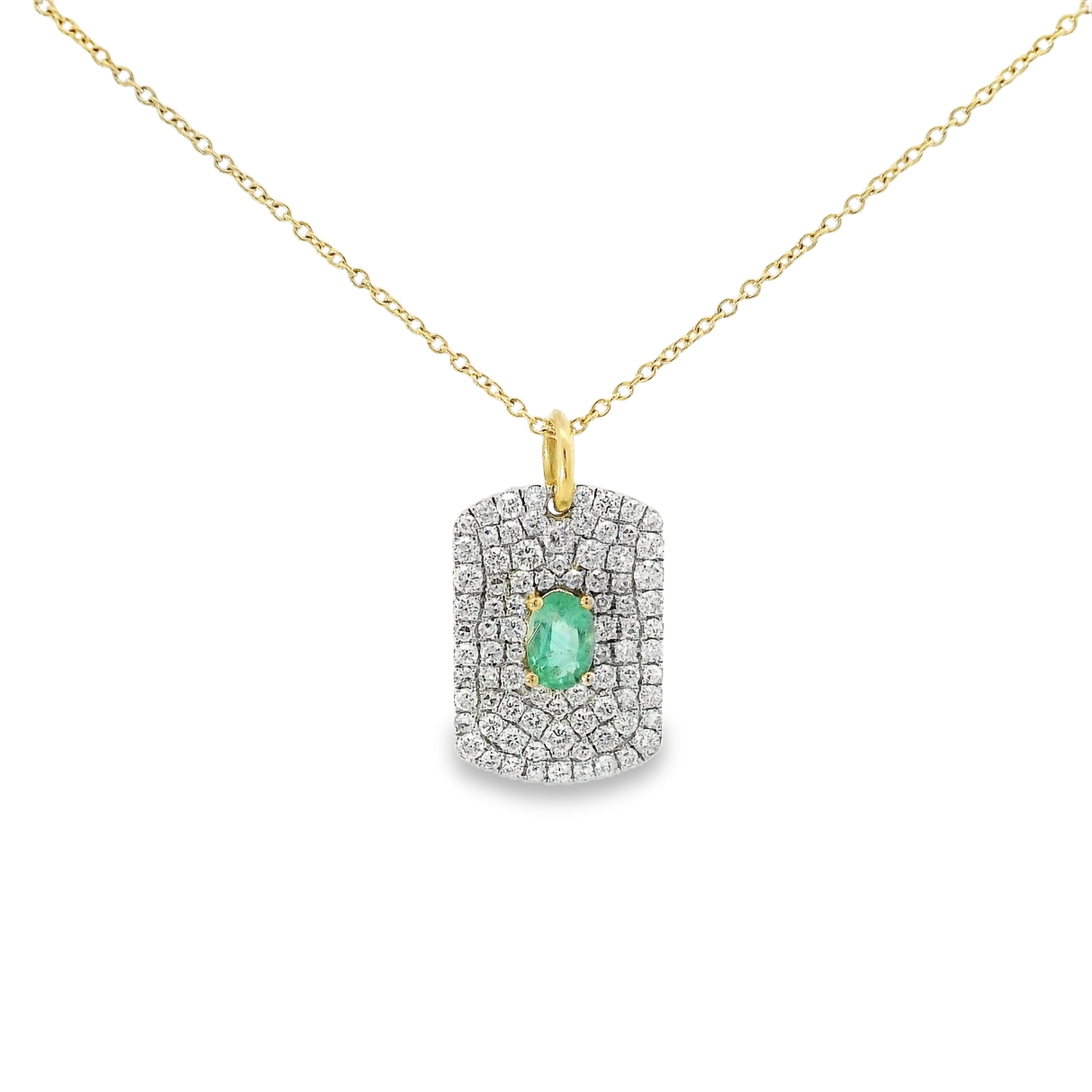0.94Ct Diamond 0.40CT Emerald Pendant 14k Yellow Gold